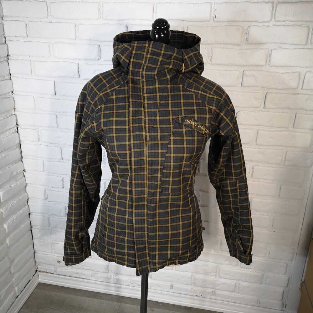 Helly Hansen Ladies Size Small Black & Gold Check Full Zip Snowboard Jacket